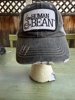 The Human Bean Coffee Trucker Hat Distressed Charcoal Mesh Adjustable